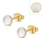 14K Gold Plated | Mother Of Pearl Shell Round Sterling Silver Stud Earrings, e440st